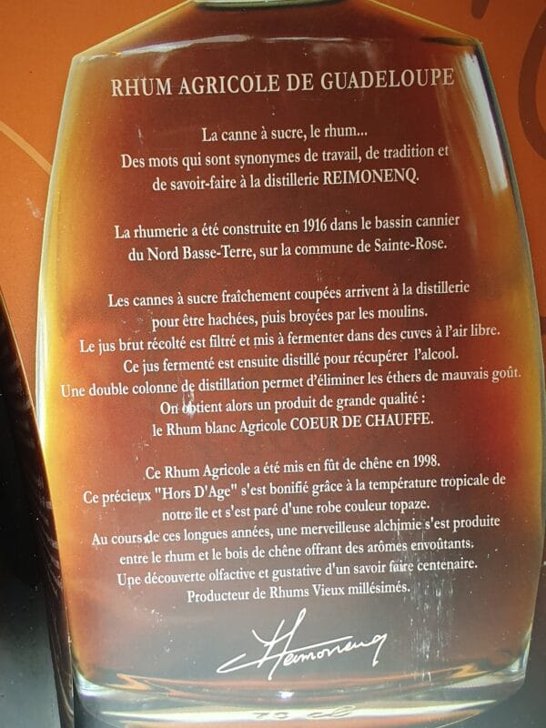 RHUM VIEUX REIMONENQ 70cl 40° Millésime 1998 – Image 3