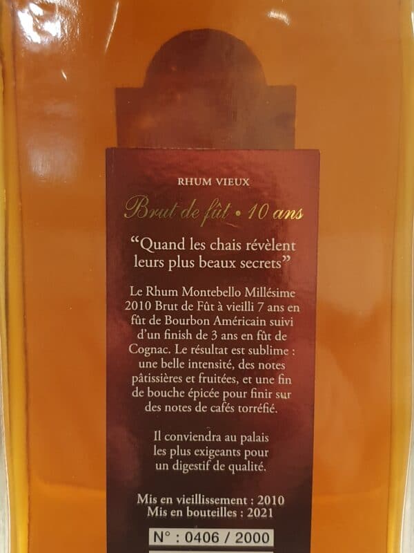 RHUM VIEUX MONTEBELLO 70 cl 45,3° millésime 2010 – Image 2