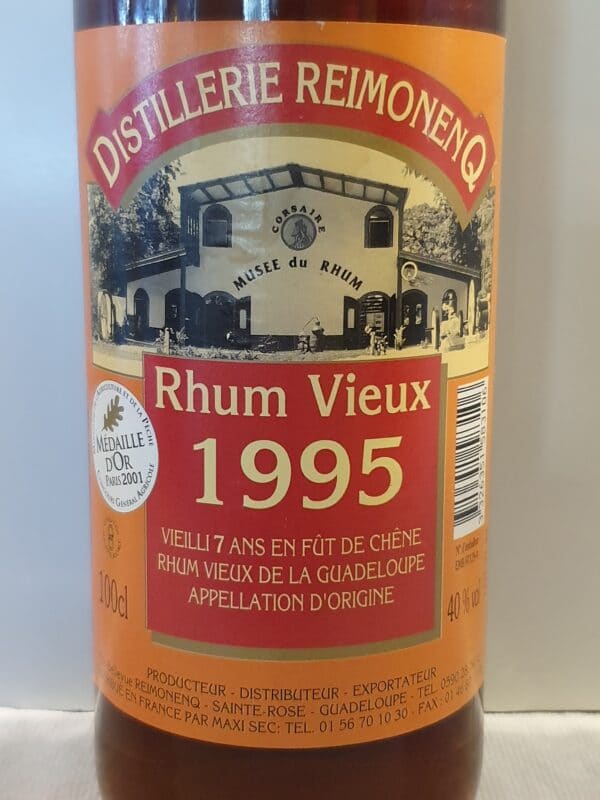 RHUM VIEUX REIMONENQ 1 L 40° MILLESIME  1995 – Image 2