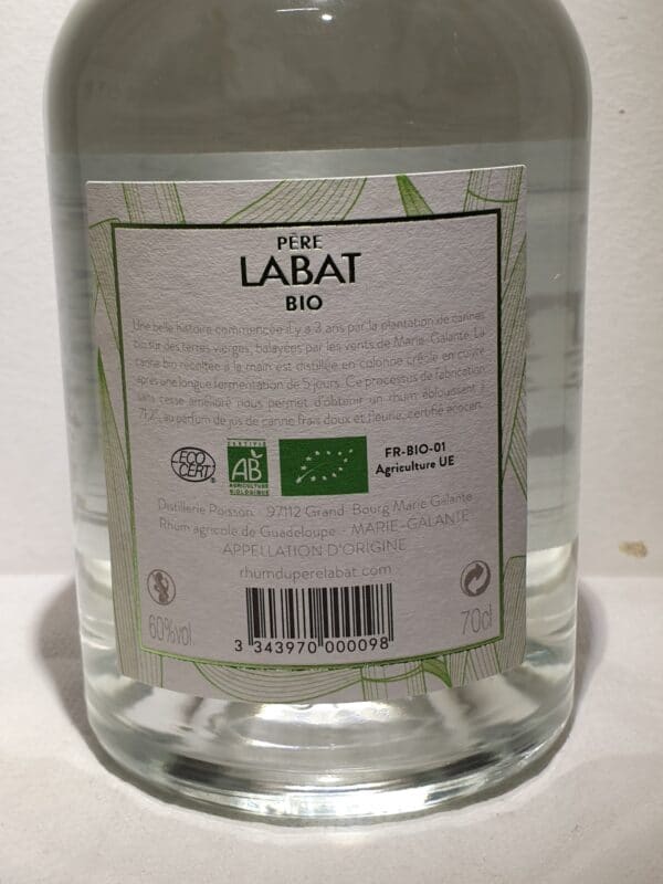 RHUM BLANC PERE LABAT BIO 60° 70 cl – Image 2