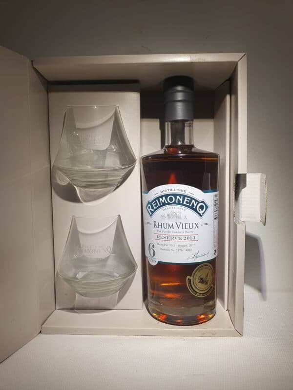 RHUM VIEUX REIMONENQ 70 cl 40° RESERVE 2013 EN  COFFRET 2 VERRES