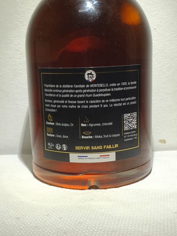 RHUM VIEUX MONTEBELLO 70 cl 46.5° BDF SPECIALE RAID ANTILLES GUYANE 8 ANS – Image 3