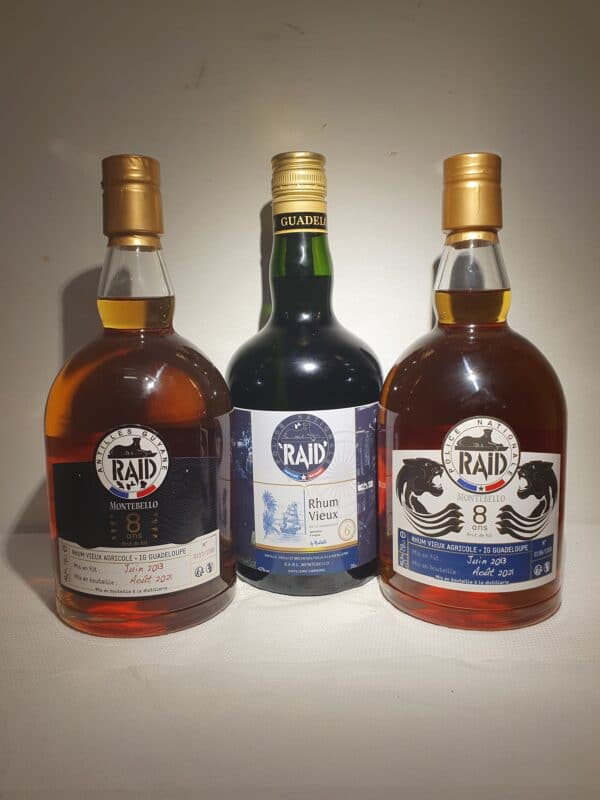 LOT DE 3 RHUMS VIEUX MONTEBELLO  CUVEE RAID ANTILLES GUYANE