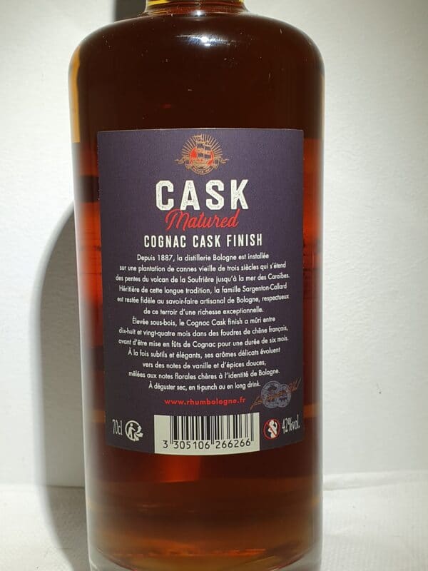 RHUM AMBRE BOLOGNE 70 cl 42° CASK Matured – Image 2