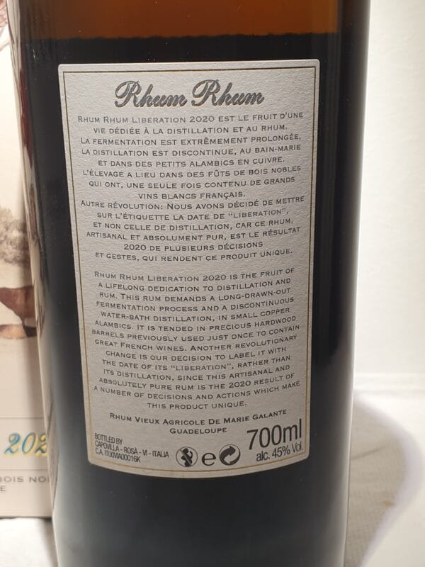RHUM VIEUX LIBERATION 70 CL 45° MILLESIME 2020 – Image 3