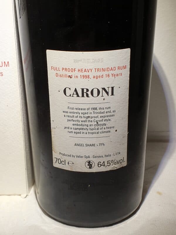 RHUM VIEUX CARONI 70 CL 64.5° MILLESIME 1996 FULL PROOF – Image 3