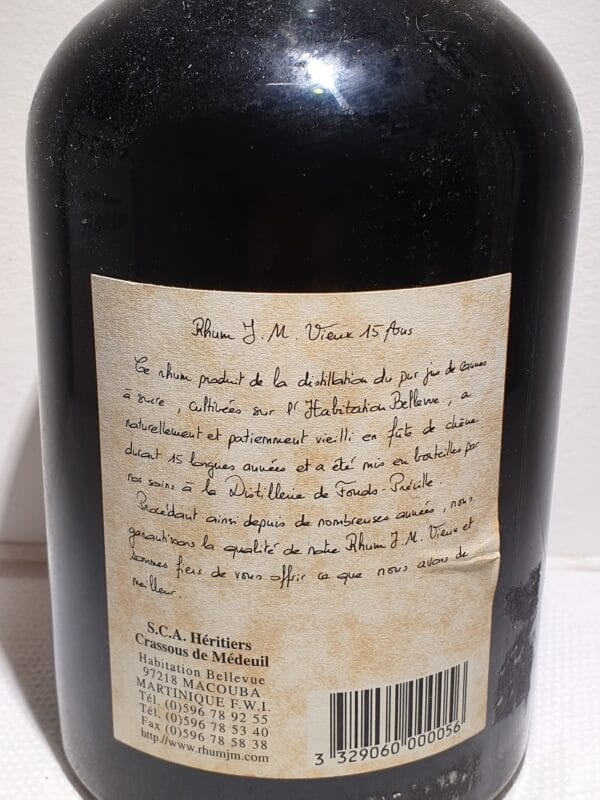 RHUM VIEUX JM 1989 70 CL 45.8° ETIQUETTE CUIR 15 ANS – Image 3