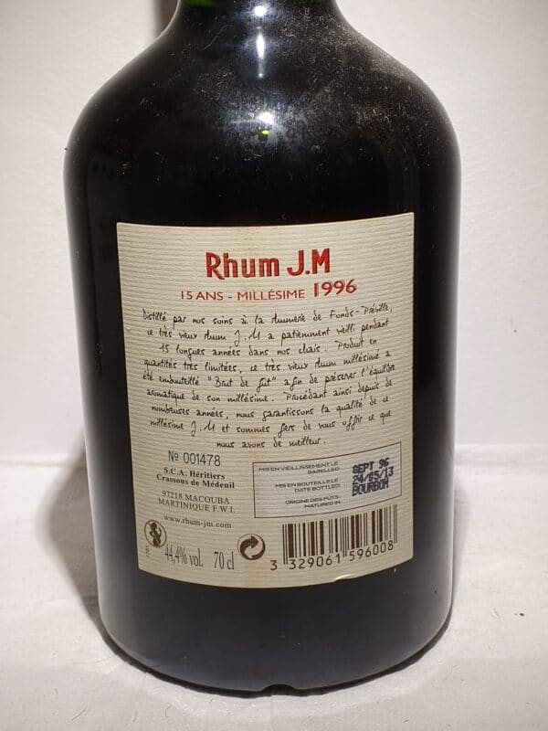 RHUM VIEUX JM 70 CL 44,4°MILLESIME 1996 15 ANS – Image 3