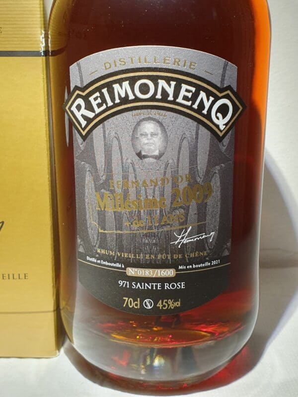 RHUM VIEUX REIMONENQ 70 CL 45°MILLESIME 2009 FERNAND D'OR +11ANS – Image 2