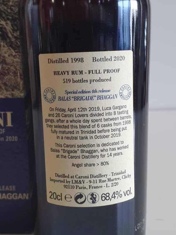 RHUM VIEUX CARONI 20 CL 68.4° BALAS "BRIGADE" BHAGGAN EMPLOYEES 4TH REL – Image 2
