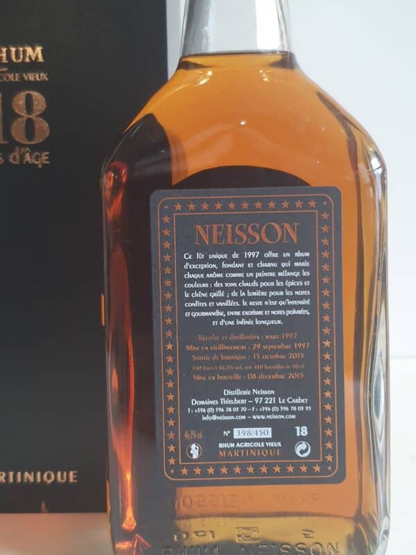 RHUM VIEUX NEISSON 70 CL 46.1° BACH 2 MILLESIME 1997 18 ANS – Image 2