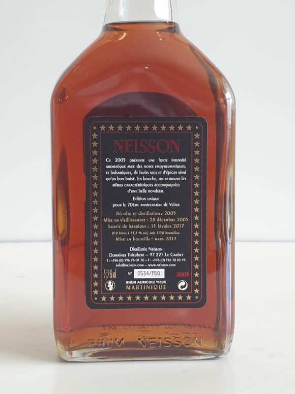 RHUM VIEUX NEISSON 70 CL 51.3° MILLESIME 2005 70 ANS VELIER – Image 3