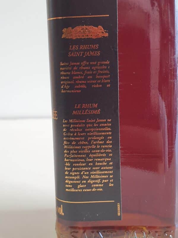 RHUM VIEUX ST JAMES 70 CL 43° MILLESIME 1982 – Image 4