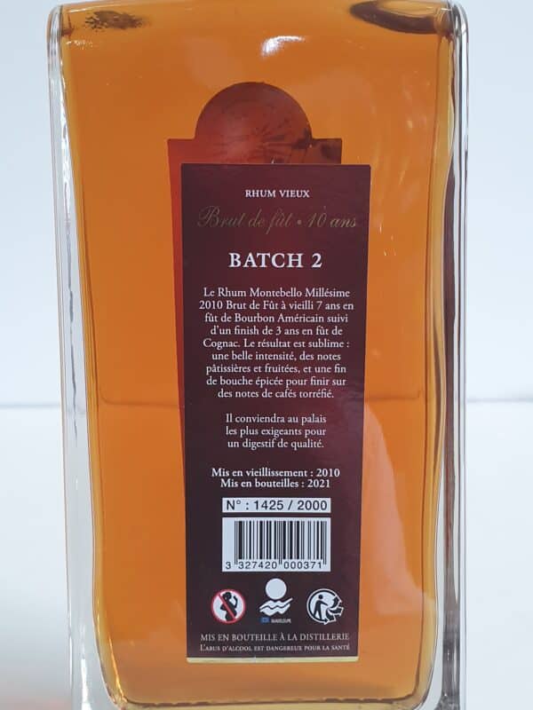 RHUM VIEUX MONTEBELLO 70 CL 45.1° MILLESIME 2010 BATCH 2 – Image 2