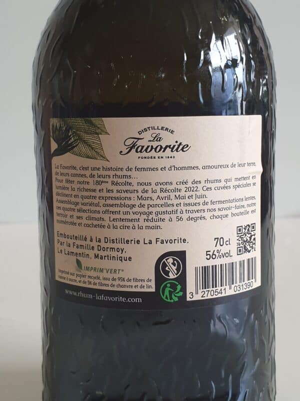 RHUM BLANC LA FAVORITE 70 CL 56° 180 EME RECOLTE " RECOLTE DE MARS " – Image 2