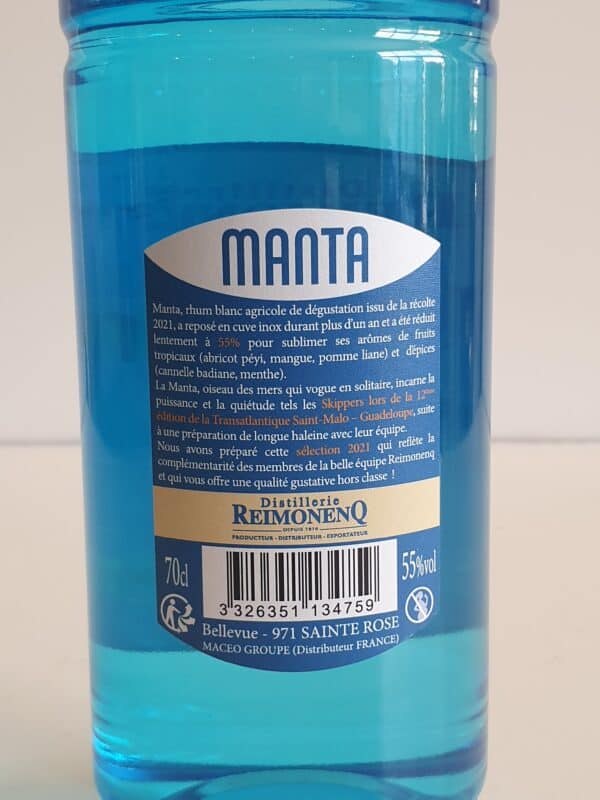 RHUM BLANC REIMONENQ 70 CL 55° CUVEE MANTA – Image 2