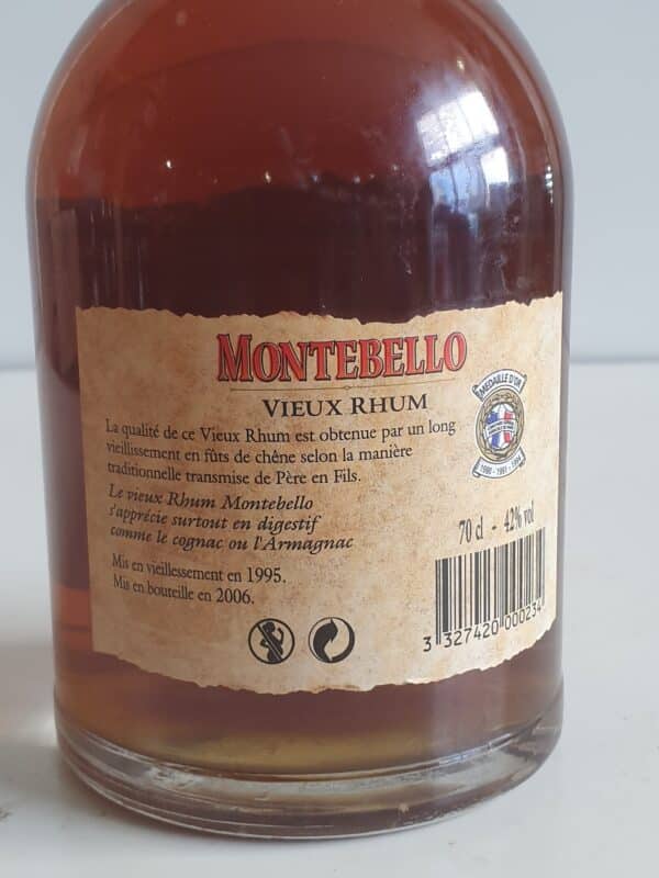 RHUM VIEUX MONTEBELLO 70 CL 42° MILLESIME 1995 – Image 2