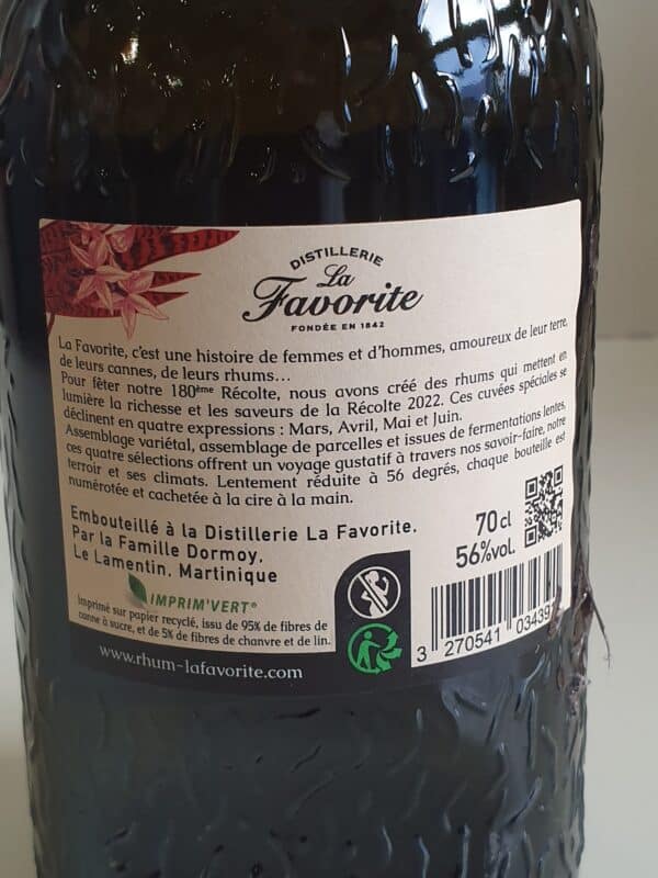 RHUM BLANC LA FAVORITE 70 CL 56° 180 EME RECOLTE " RECOLTE DE JUIN " – Image 3