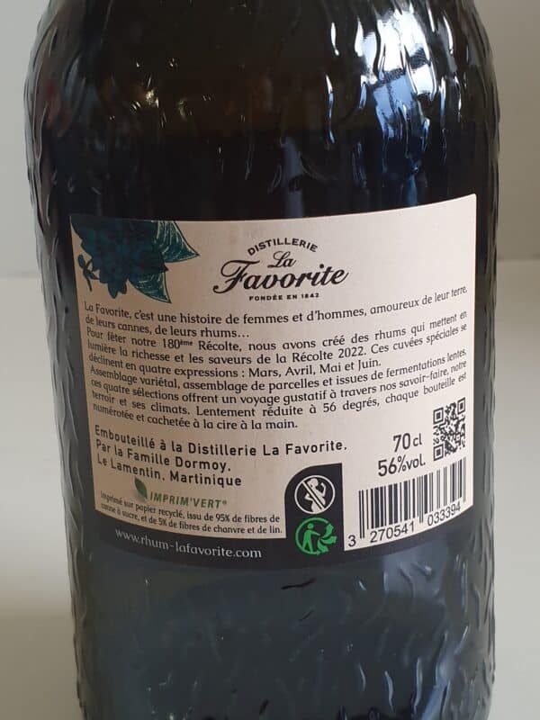 RHUM BLANC LA FAVORITE 70 CL 56° 180 EME RECOLTE " RECOLTE DE MAI " – Image 3
