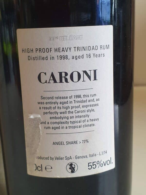 RHUM VIEUX CARONI 70 CL 55° NO SMOKING MILLESIME 1998 – Image 3