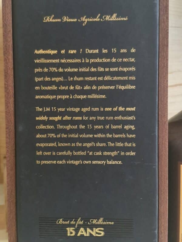 RHUM VIEUX JM 70 CL 41.8° MILLESIME 2003 ETIQUETTE CUIR 15 ANS – Image 4