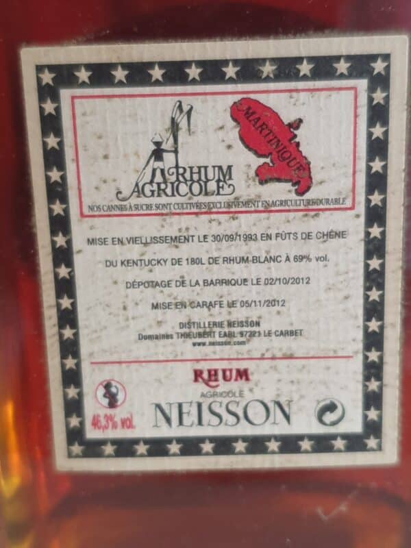 RHUM VIEUX NEISSON CARAFE 70 CL 46.3° MILLESIME 1993 – Image 3