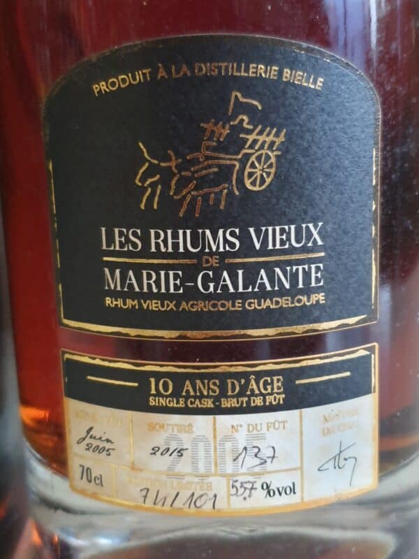 RHUM VIEUX RVMG / BIELLE 70 CL 55.7° MILLESIME 2005 FUT 137 – Image 2