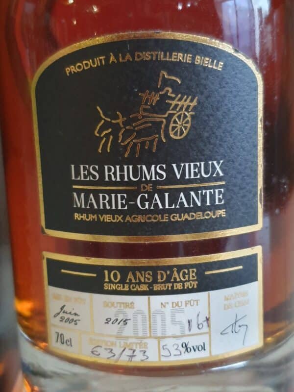 RHUM VIEUX RVMG/BIELLE 70 CL 53° MILLESIME 2005 FUT 161 – Image 2