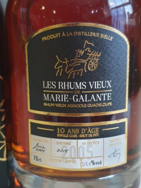 RHUM VIEUX RVMG / BIELLE 70 CL 57.1°  MILLESIME 2005 FUT 162 – Image 2