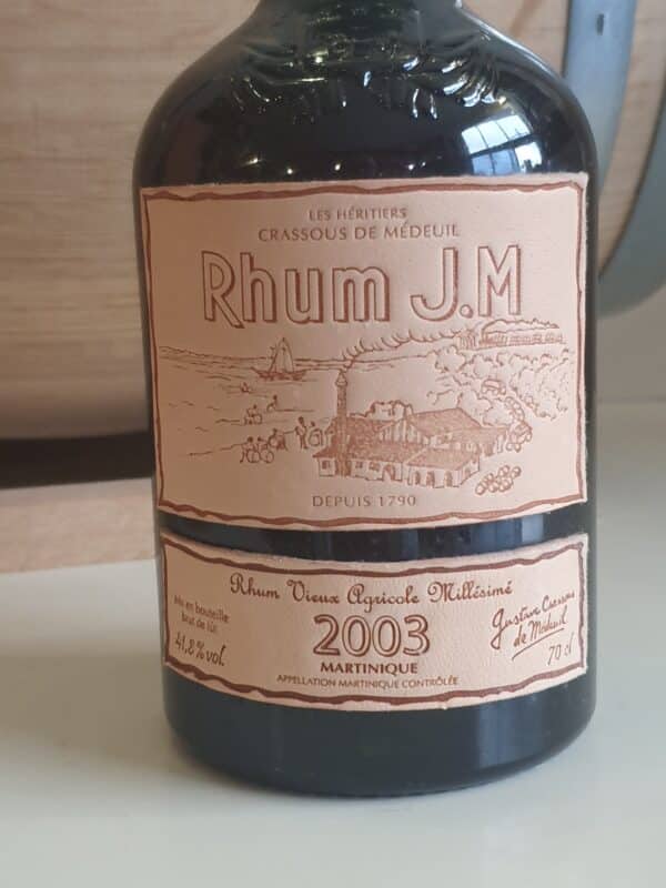 RHUM VIEUX JM 70 CL 41.8° MILLESIME 2003 ETIQUETTE CUIR 15 ANS – Image 3