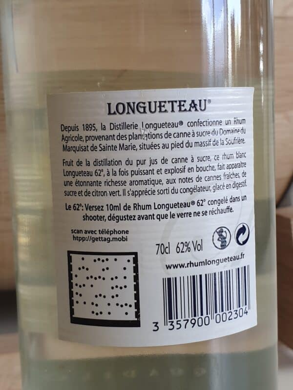 RHUM BLANC LONGUETEAU 70 CL 62° – Image 3