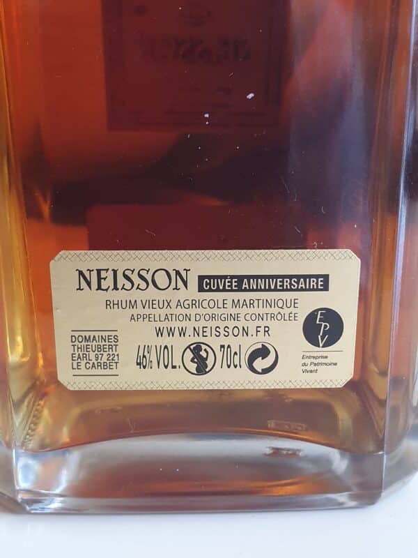 RHUM VIEUX NEISSON 70 CL 46°CUVEE ANNIVERSAIRE 88 ANS ST BARTH MILLESIME 2015 – Image 2