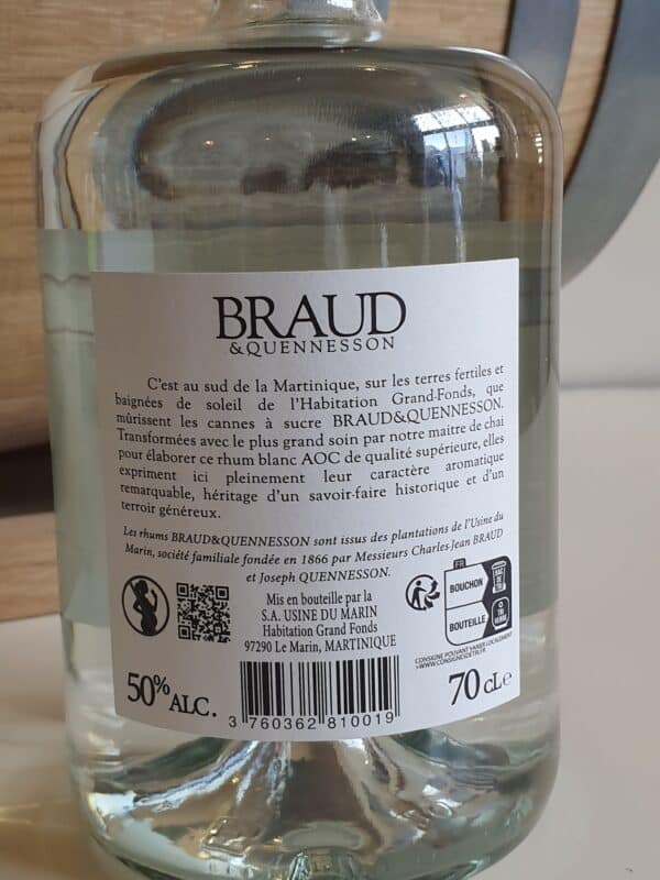 RHUM BLANC BRAUD ET QUENNESSON 70 CL 50° – Image 2