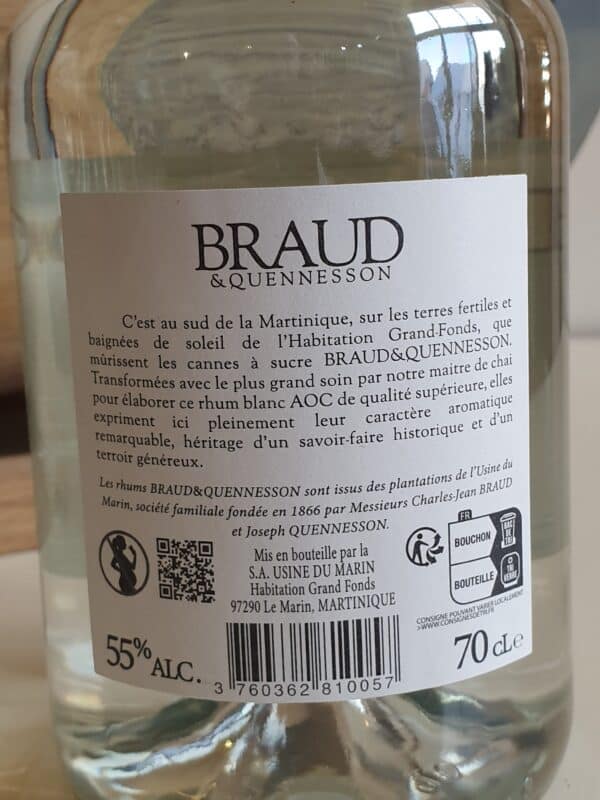 RHUM BLANC BRAUD ET QUENNESSON 70 CL 55° – Image 2