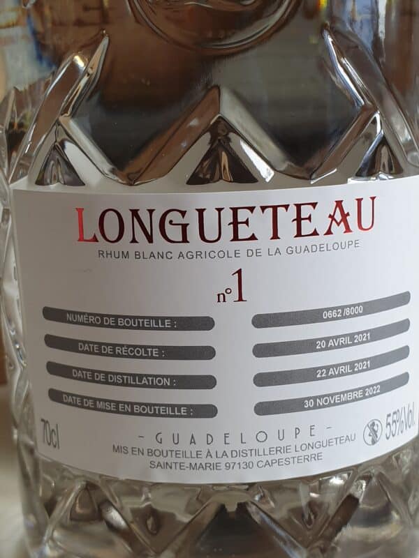 RHUM BLANC LONGUETEAU 70 CL 55° SELECTION PARCELLAIRE N° 1 – Image 3