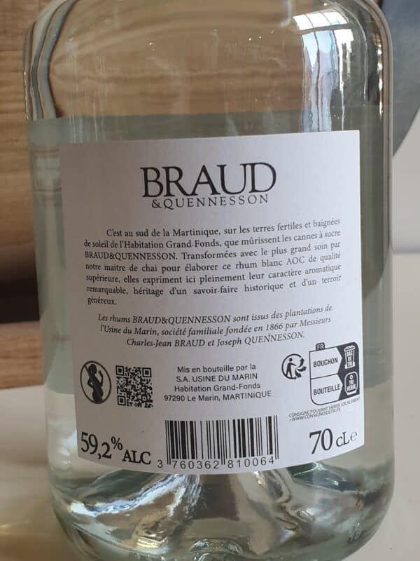 RHUM BLANC BRAUD ET QUENNESSON 70 CL 59° – Image 2