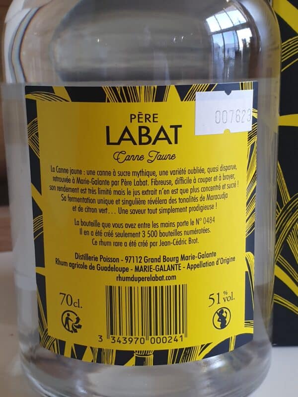 RHUM BLANC PERE LABAT 70 CL 51° CANNE JAUNE – Image 2