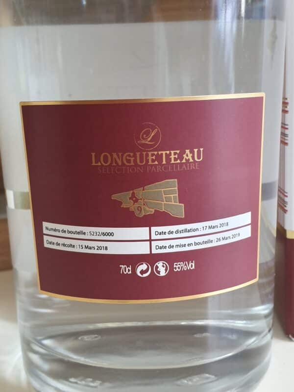 RHUM BLANC LONGUETEAU 70 CL 55° MILLESIME 2018 PARCELLAIRE N° 9 – Image 2