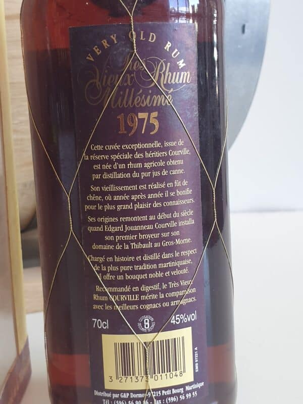 RHUM VIEUX COURVILLE 70 CL 45° MILLESIME 1975 RESERVE SPECIALE DES HERITIERS – Image 2