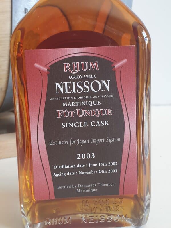 RHUM VIEUX NEISSON 70 CL 46.9° MILLESIME 2003 FUT UNIQUE – Image 2