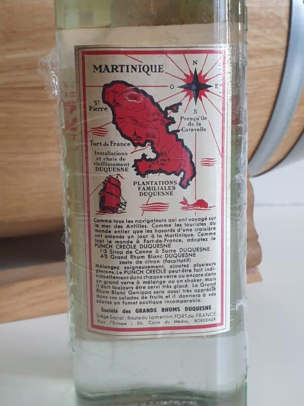 RHUM BLANC DUQUESNE 70 CL 50° "GENIPPA" CIRCA 1965 – Image 2