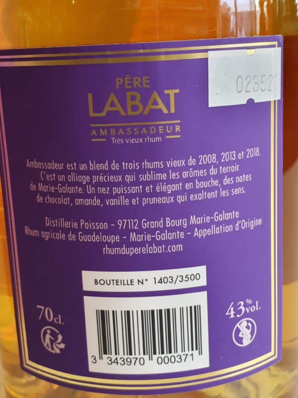 RHUM VIEUX PERE LABAT 70 CL 43° CUVEE AMBASSADEUR – Image 2