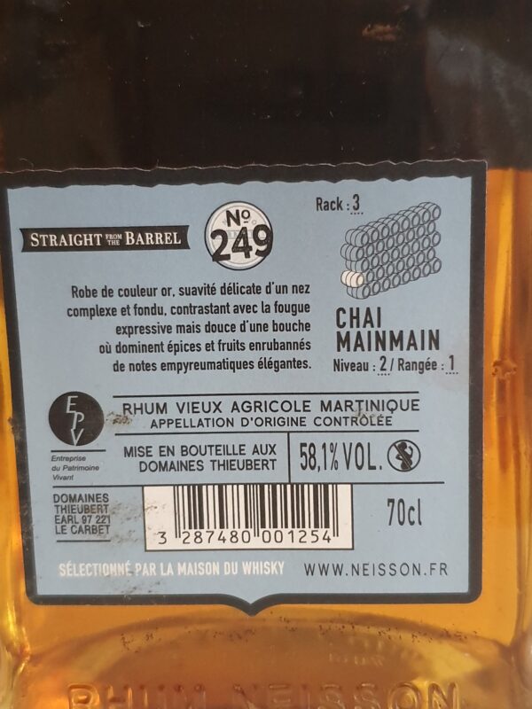 RHUM VIEUX NEISSON 70 CL 58.1° STRAIGHT FROM the BARREL N° 249 – Image 2