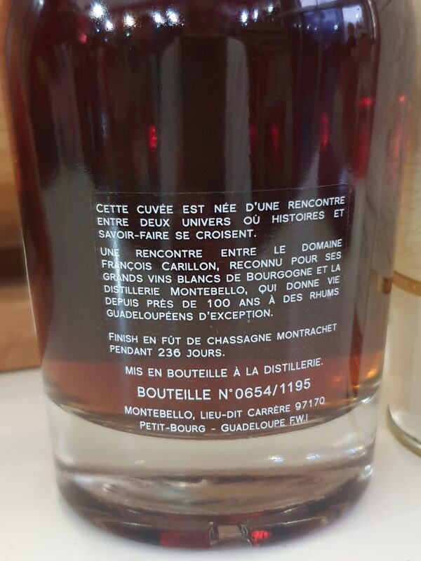 RHUM VIEUX MONTEBELLO 50 CL 47.1° LA RENCONTRE FINISH CHASSAGNE MONTRACHET 11 ANS – Image 3