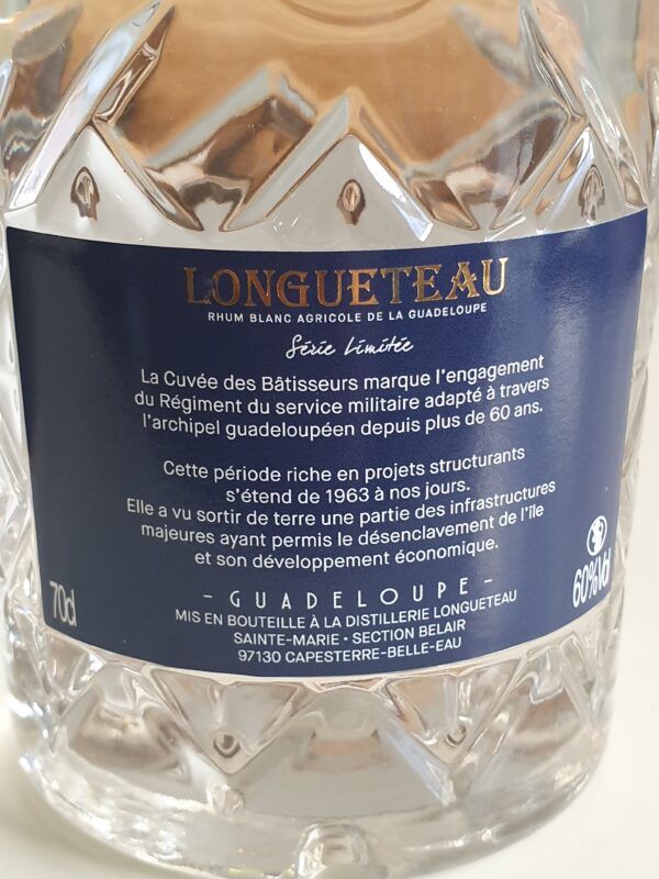 RHUM BLANC LONGUETEAU 70 CL 60°RSMA CUVEE DES BATISSEURS – Image 2