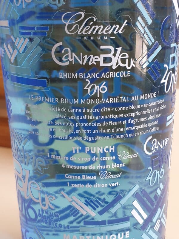 RHUM BLANC CLEMENT 70 CL 50° CANNE BLEUE MILLESIME 2016 – Image 2