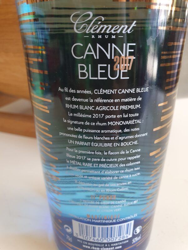 RHUM BLANC CLEMENT 70 CL 50° CANNE BLEUE MILLESIME 2017 – Image 2