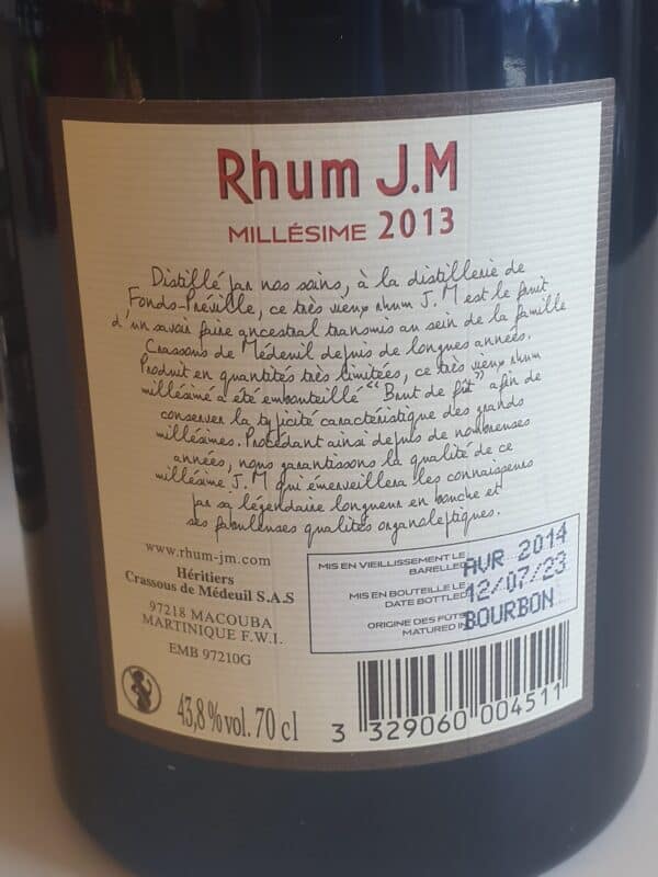 RHUM VIEUX JM 70 CL 43.8° MILLESIME 2013 – Image 2
