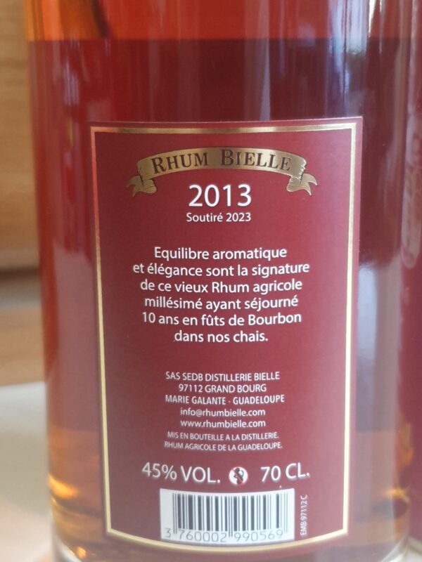 RHUM VIEUX BIELLE 70 CL 45° MILLESIME 2013 – Image 2