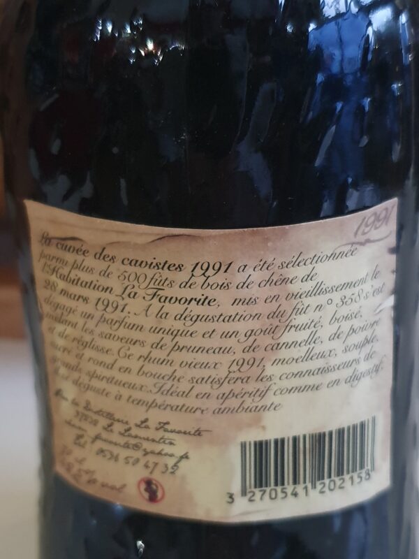 RHUM VIEUX LA FAVORITE 70 CL 42.5° FLIBUSTE MILLESIME 1991 " CUVEE DES CAVISTES " – Image 3